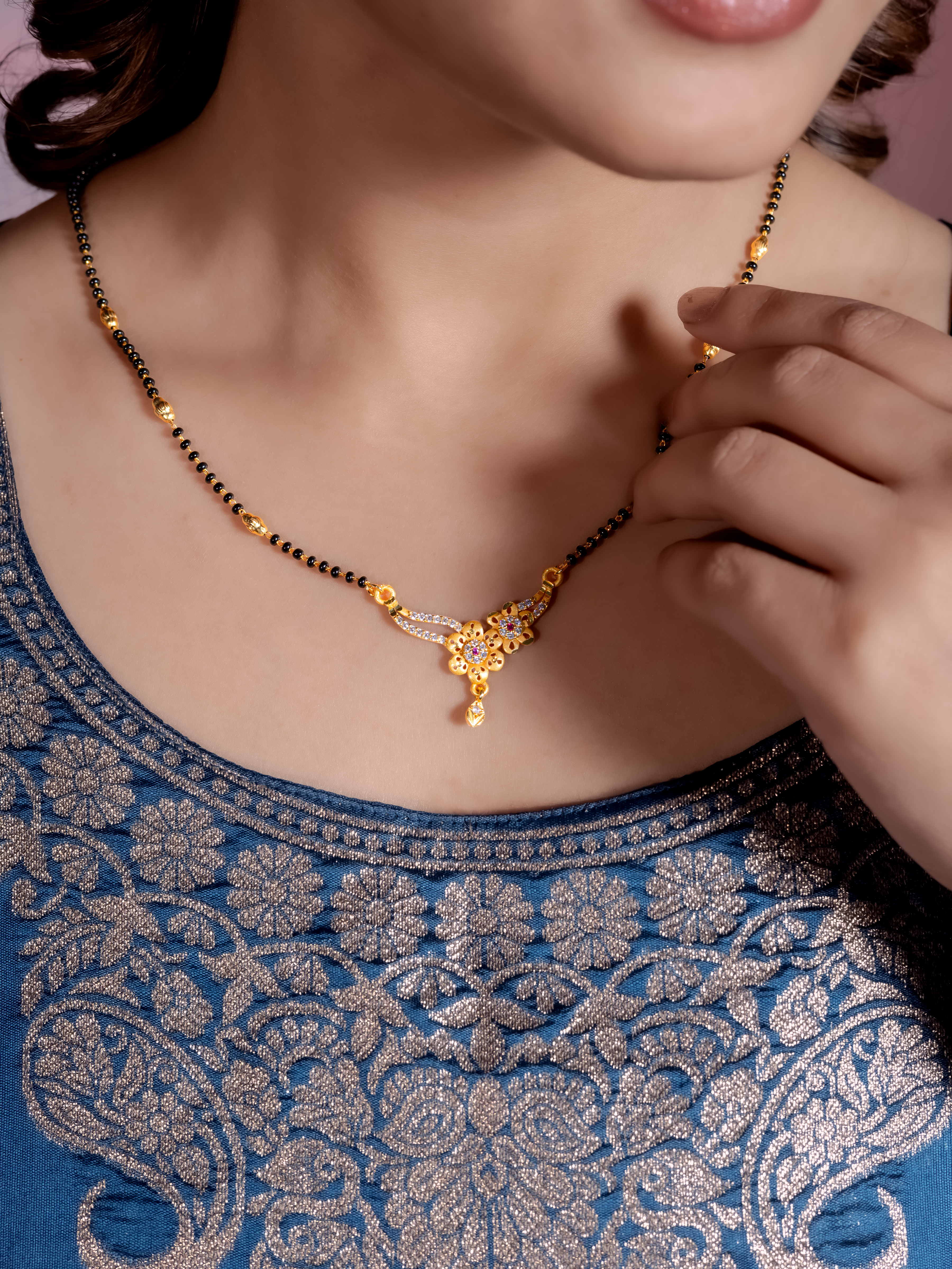 Elegant Black Bead Mangalsutra With Earrings