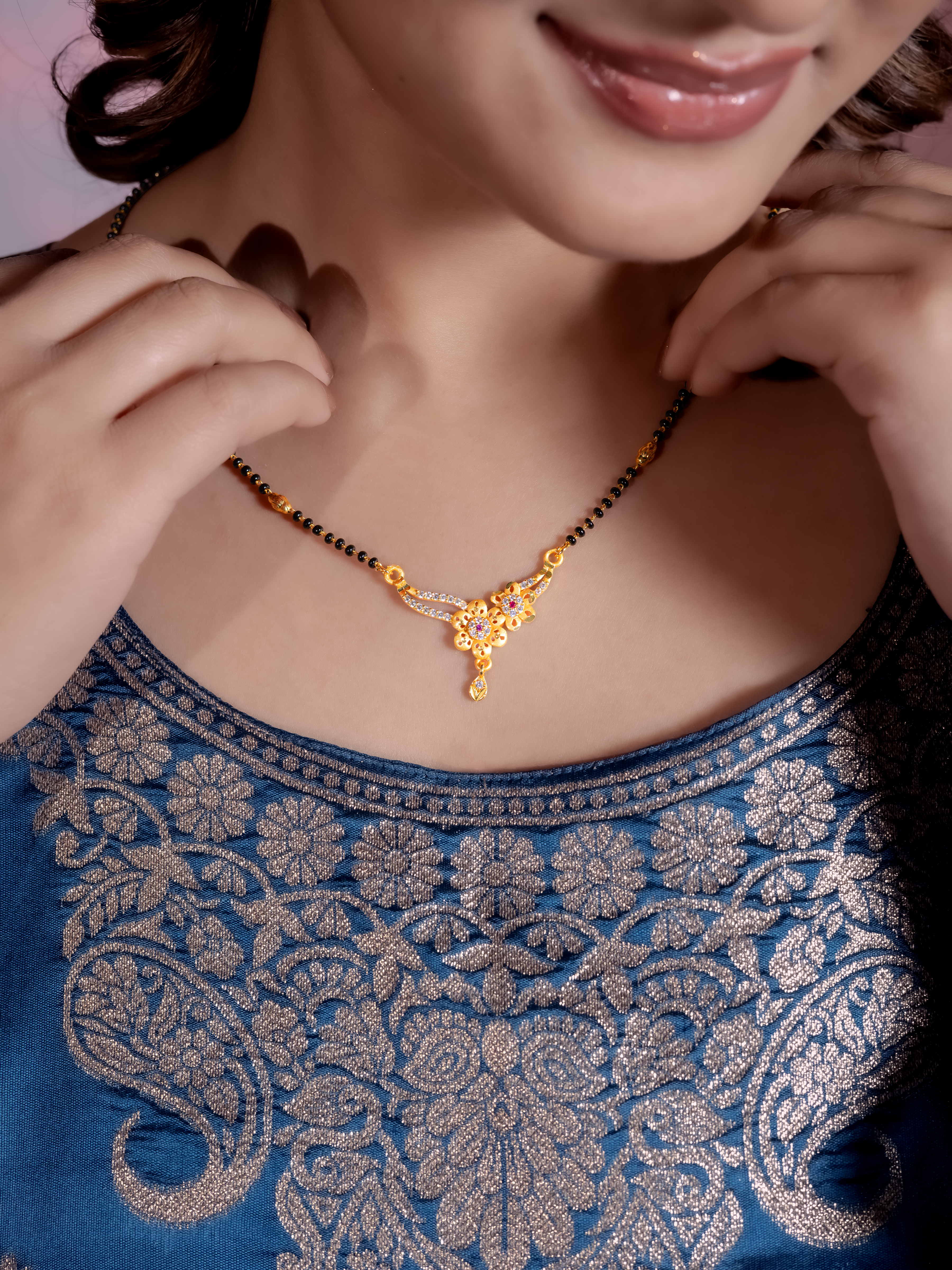 Elegant Black Bead Mangalsutra With Earrings