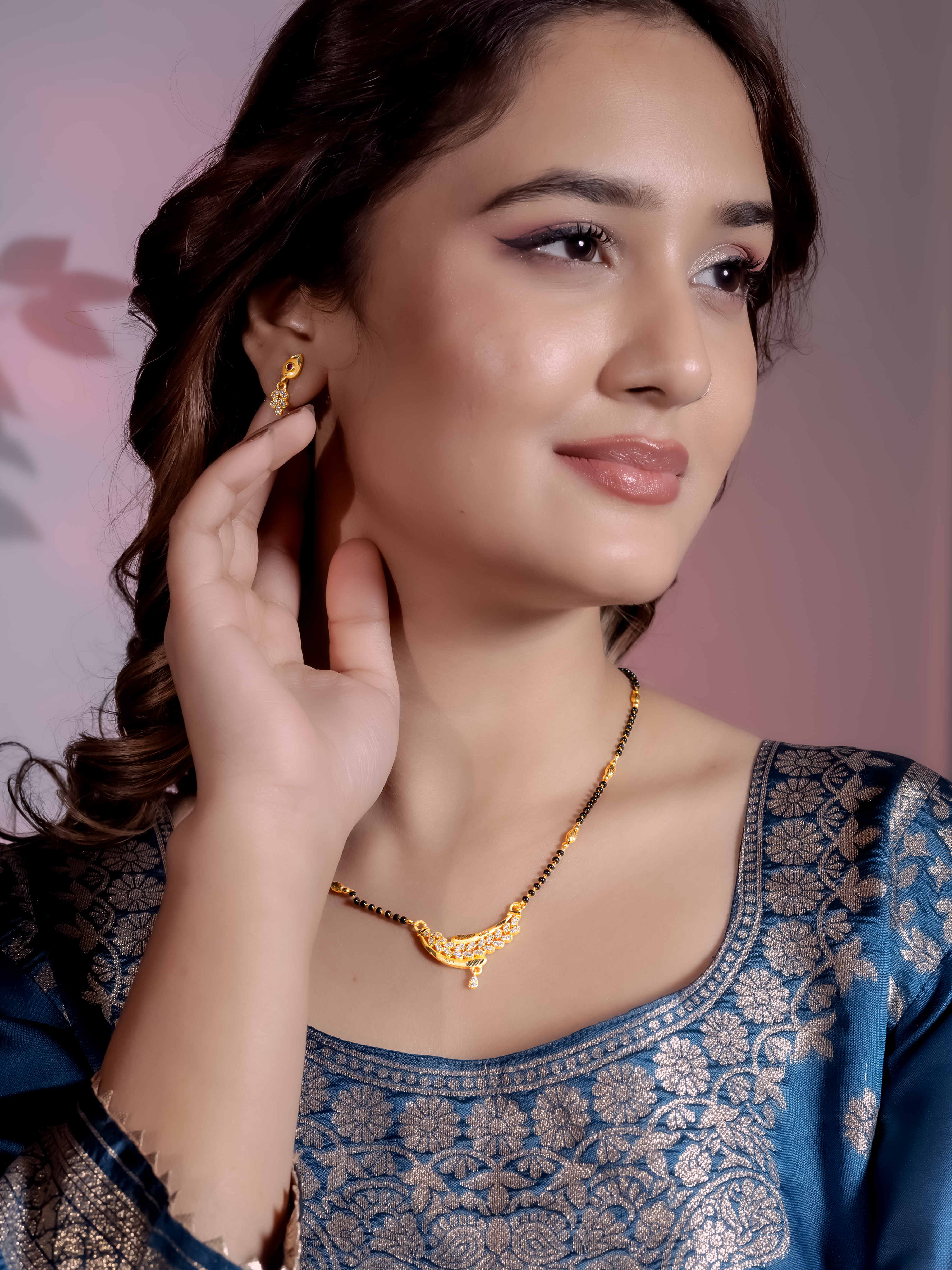 Designer Gold Mangalsutra for Women With Earrings