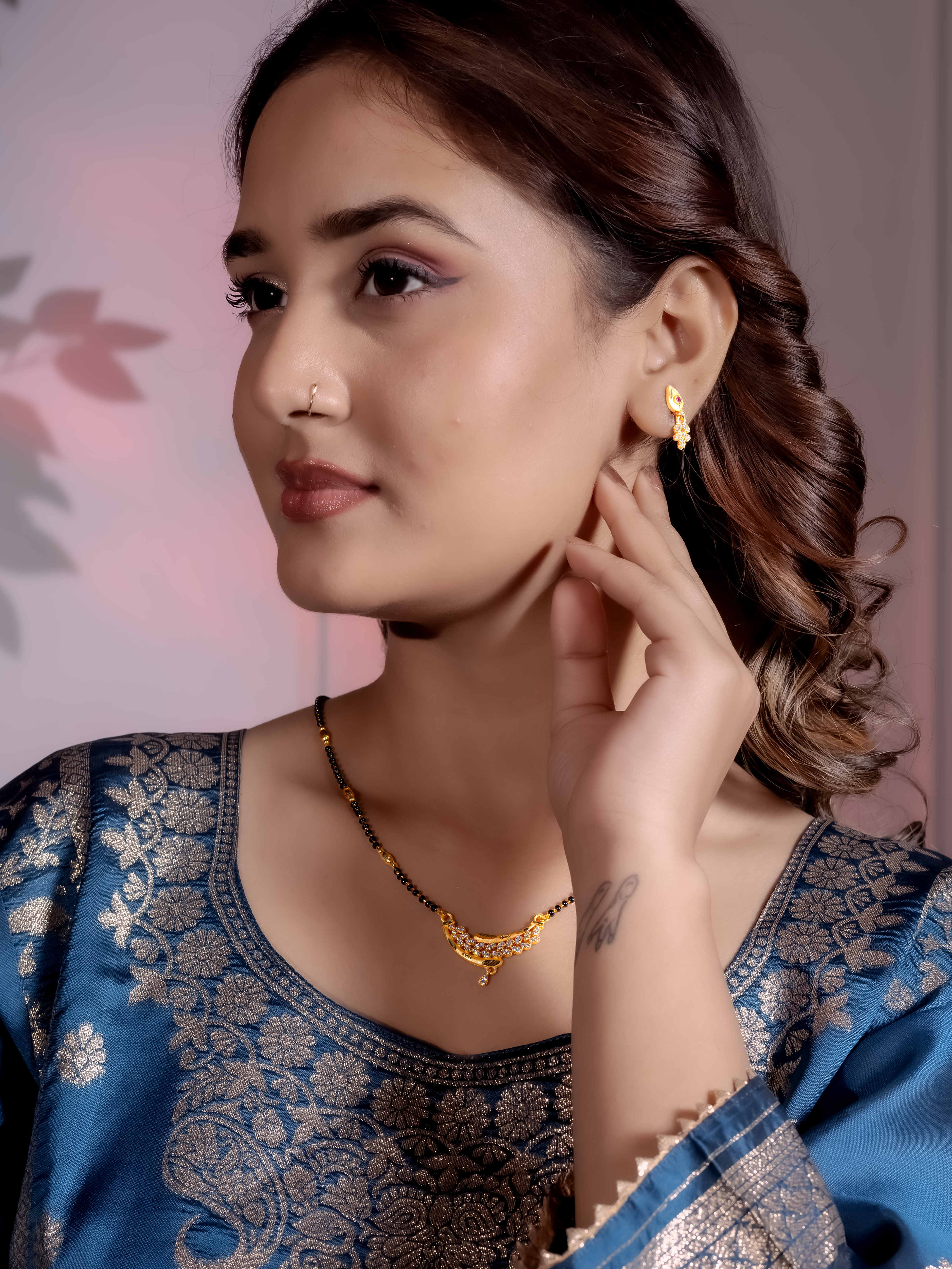 Designer Gold Mangalsutra for Women With Earrings