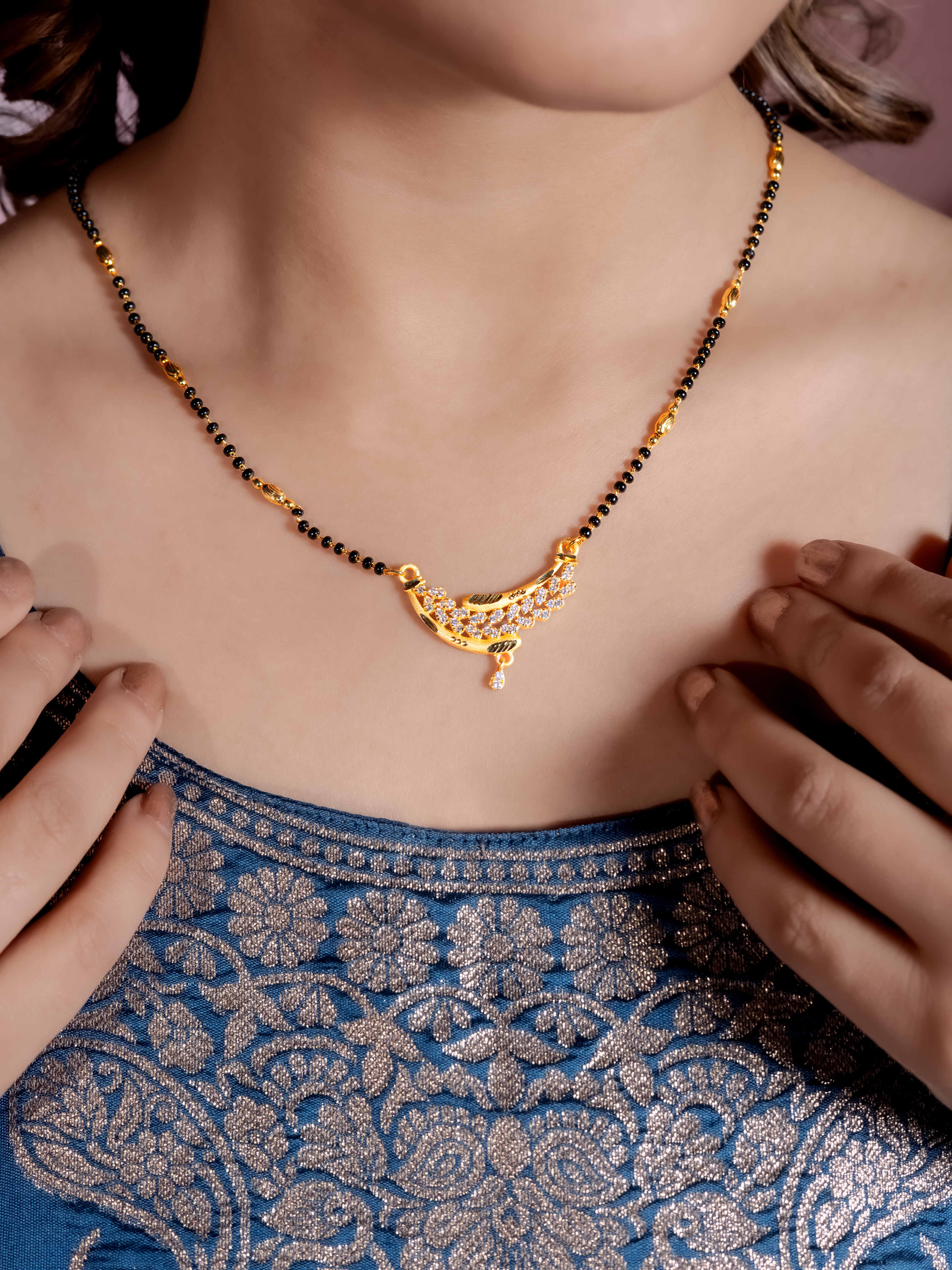 Designer Gold Mangalsutra for Women With Earrings