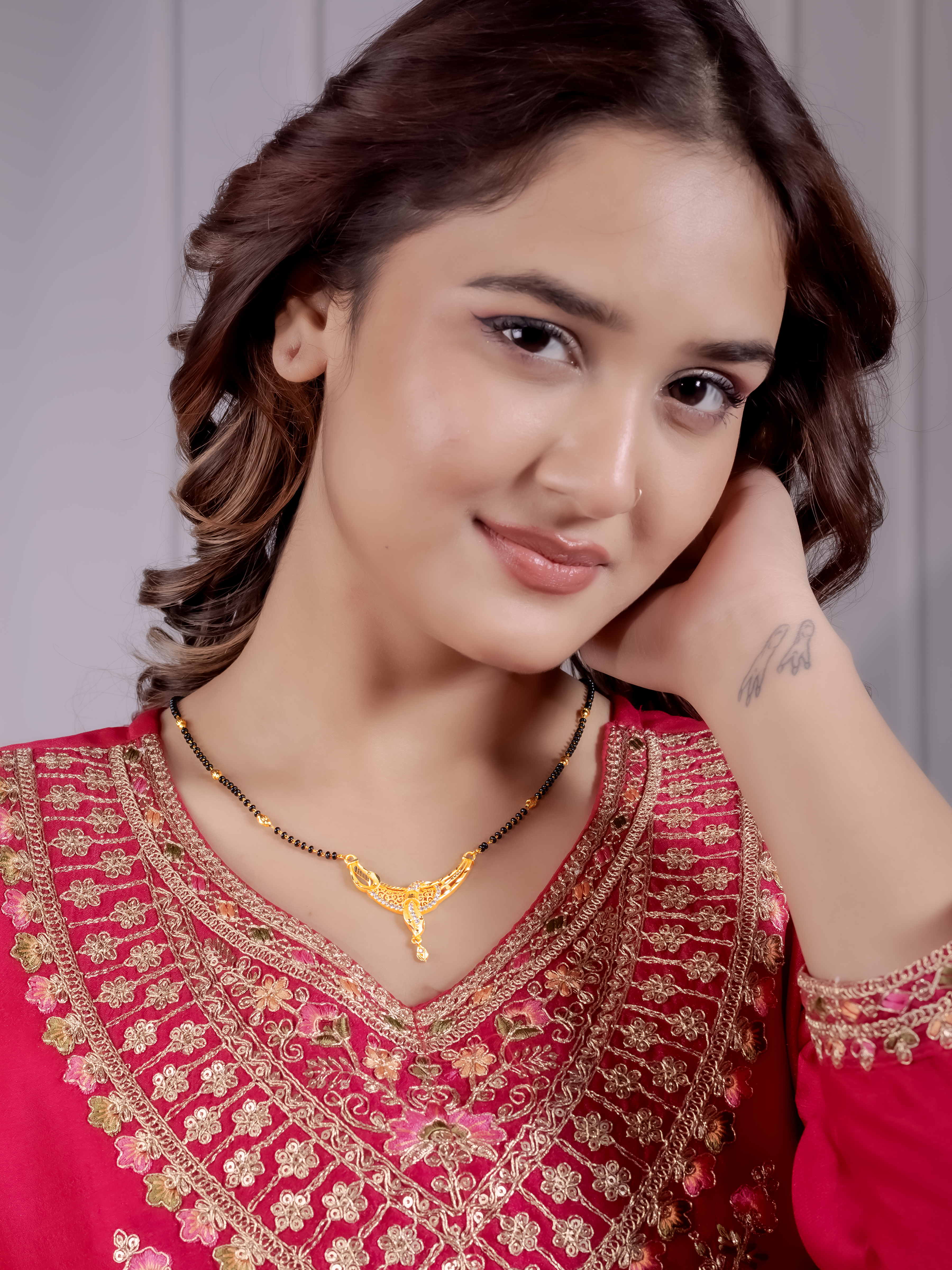 Traditional Indian Mangalsutra with Stone Pendant