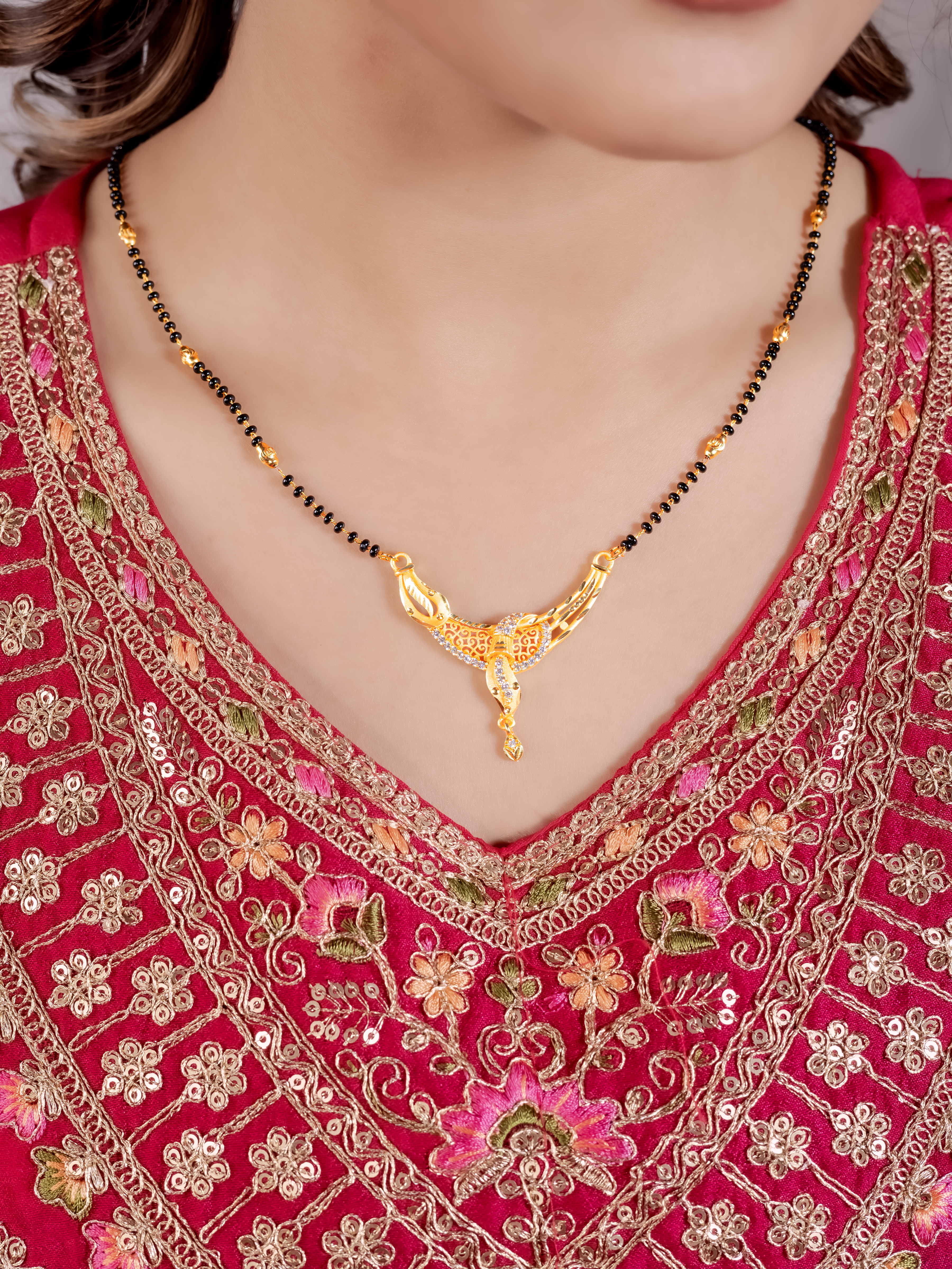 Traditional Indian Mangalsutra with Stone Pendant